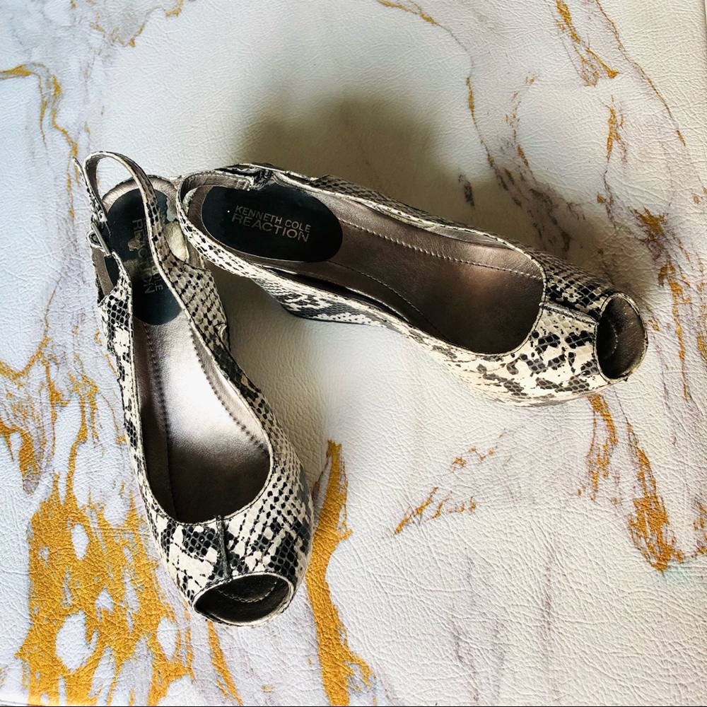 Kenneth Cole Ultra Light Snakeskin Open-Toe Wedge